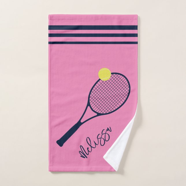 Personalized Tennis Player Racket and Ball Pink Hand Towel (Hand Towel)