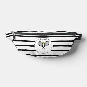 Personalized Tennis Racket Black and White Striped Fanny Pack