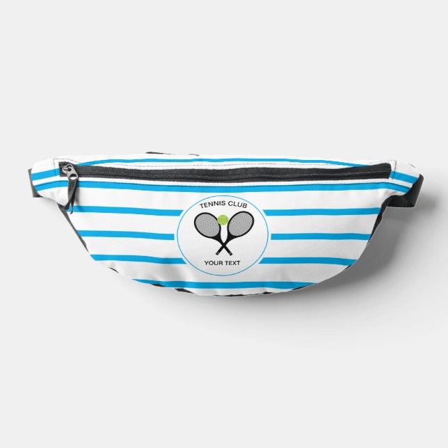 Personalized Tennis Racket Blue Striped Fanny Pack (Lay Down)