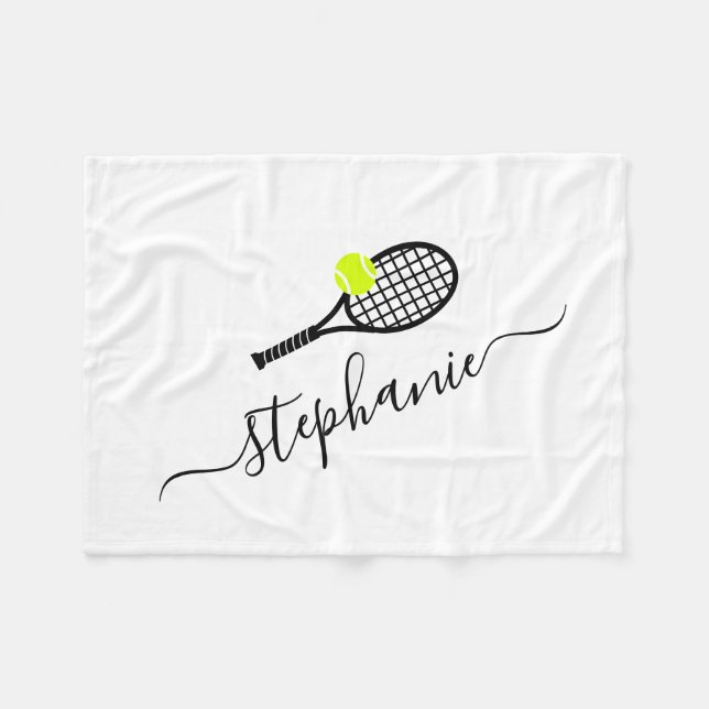 Personalized Tennis Script Name Lap Picnic Fleece Blanket (Front (Horizontal))