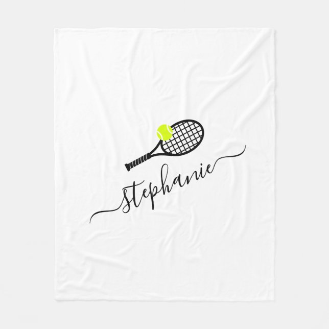 Personalized Tennis Script Name White Fleece Blanket (Front)