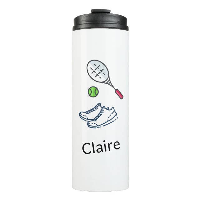 Personalized Tennis Shoes Racket & Green Ball Cute Thermal Tumbler (Front)