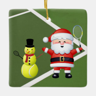 Personalized Tennis Snowman and Santa Claus Ceramic Ornament