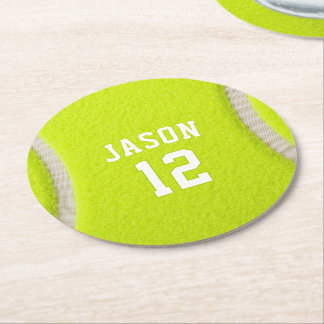 Personalized Tennis with Name & Age Round Paper Coaster