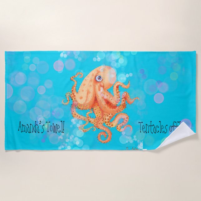 Personalized tentacles off octopus with bubbles beach towel (Front)