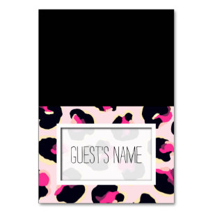 Personalized Tented Pink Leopard Print Place Cards