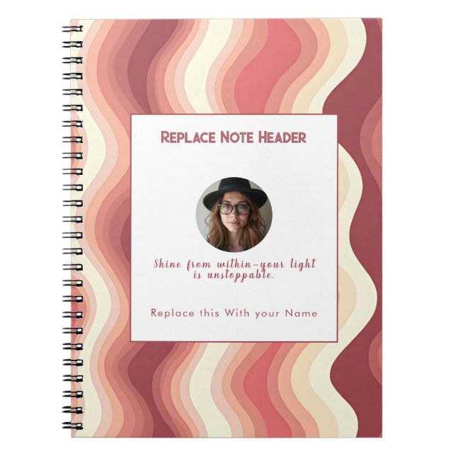 Personalized Terra Cota and Cream Wave Patterned  Notebook (Front)