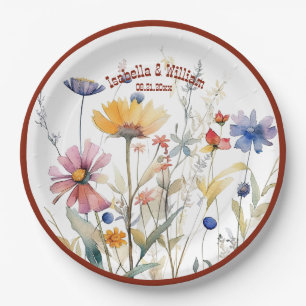 Personalized Terra Cotta Fall Wildflowers Wedding Paper Plate