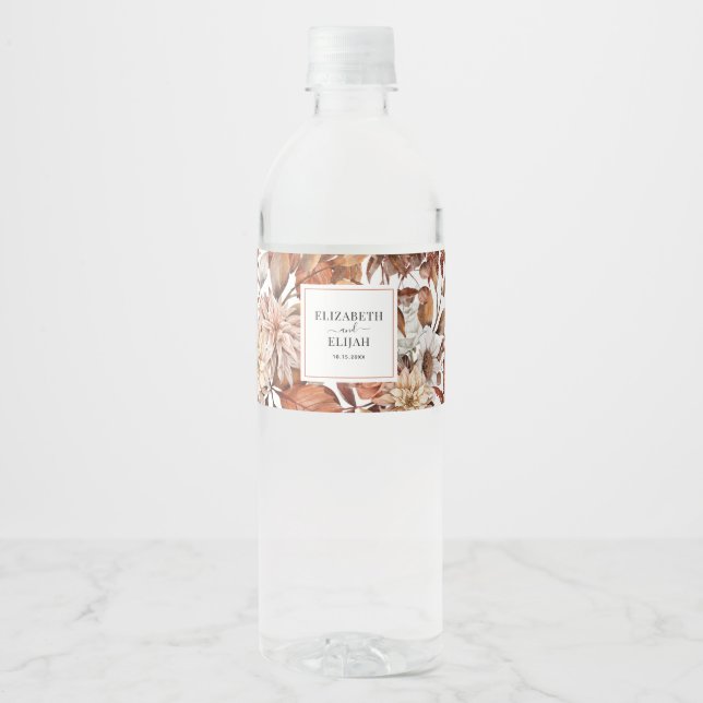 Personalized Terracotta Autumn Fall Wedding Water Bottle Label (Front)