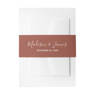 Personalized Terracotta Belly Band with White Text Invitation Belly Band