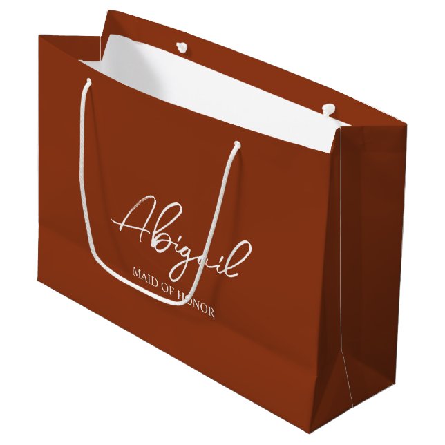 Personalized Terracotta Boho Wedding Party Name Large Gift Bag (Front Angled)