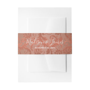 Personalized Terracotta, Copper Damask Belly Band Invitation Belly Band