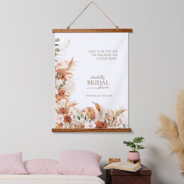 Personalized Terracotta Floral Bridal Shower  Hanging Tapestry (Bedroom)