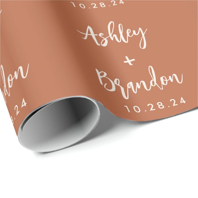 Personalized Terracotta Name Wedding Gift Wrapping Paper (Roll Corner)