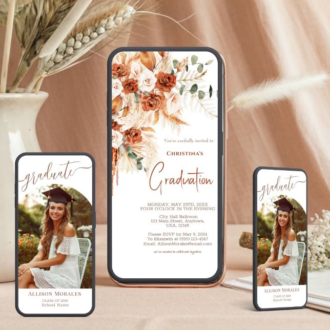 Personalized Terracotta Photo Boho Graduation Invitation (Design Your Perfect Terracotta Boho Graduation Invite!)