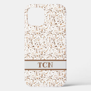 Personalized Terrazzo Brown and Beige and White iPhone 12 Case
