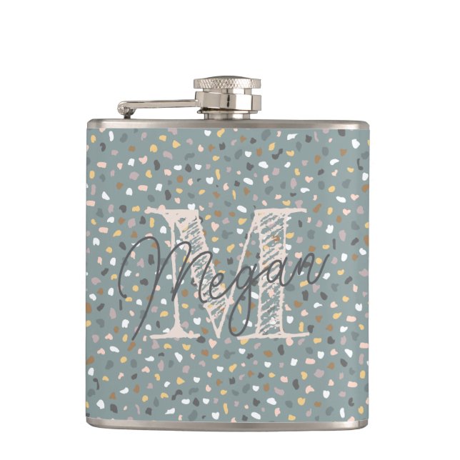 Personalized Terrazzo Monogram Hip Flask (Front)