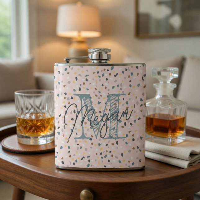 Personalized Terrazzo Monogram Hip Flask (Creator Uploaded)