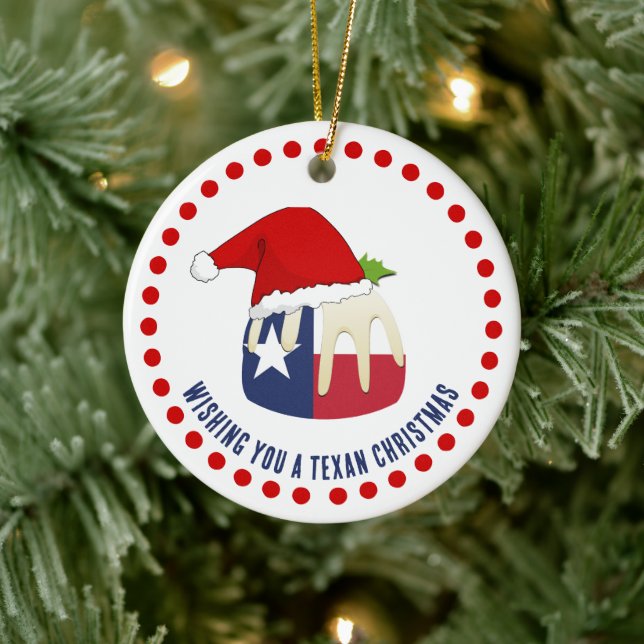 Personalized TEXAN CHRISTMAS Pudding Ceramic Ornament (Tree)