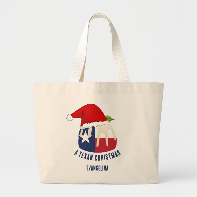 Personalized TEXAN CHRISTMAS Pudding Large Tote Bag (Front)