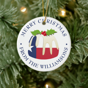 Personalized TEXAS FLAG CHRISTMAS PUDDING Gift Ceramic Ornament