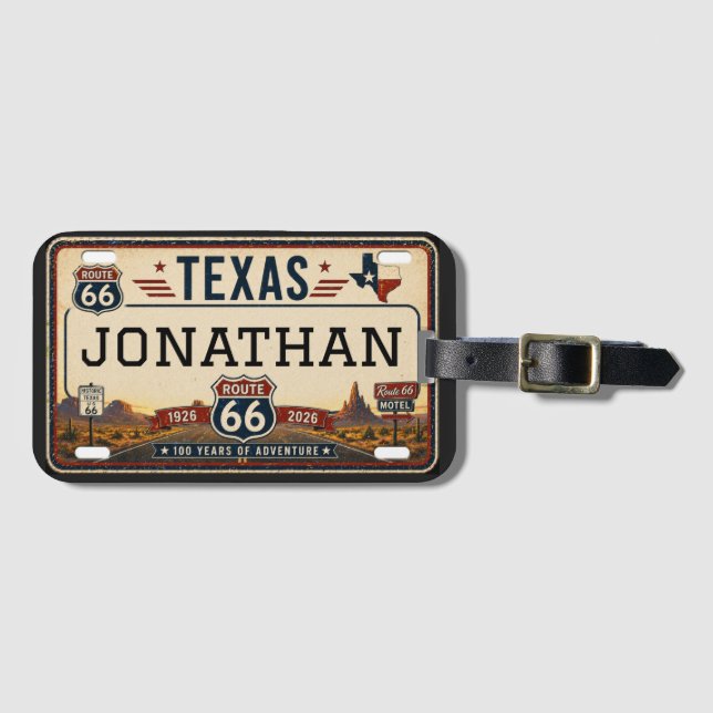 Personalized Texas Route 66 Design Luggage Tag (Front Horizontal)