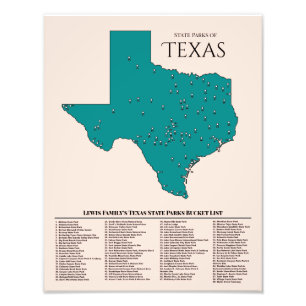 Personalized Texas State Park Bucket List Map Phot Photo Print