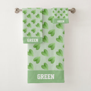 Personalized Text and Leaves on Light Green Bath Towel Set