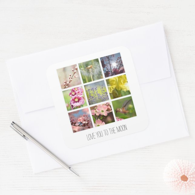 Personalized Text and Photo Collage Square Sticker (Envelope)