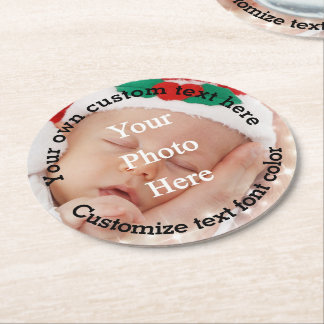 Personalized text and photo template round paper coaster