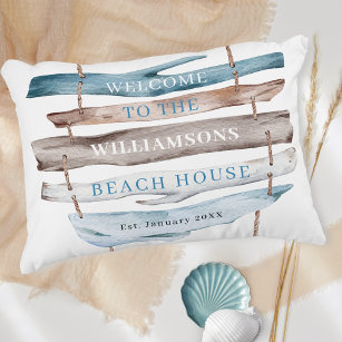 Personalized Text, Beach Coastal Driftwood Theme Accent Pillow