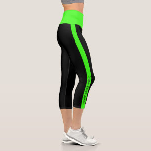 Personalized Text Black Neon Green Stripes Capri Leggings