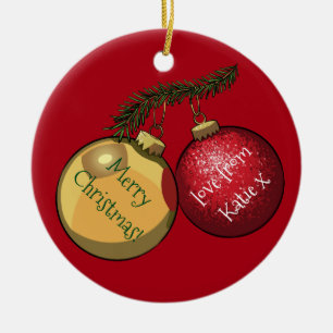 Personalized Text Christmas Tree Baubles Cartoon Ceramic Ornament