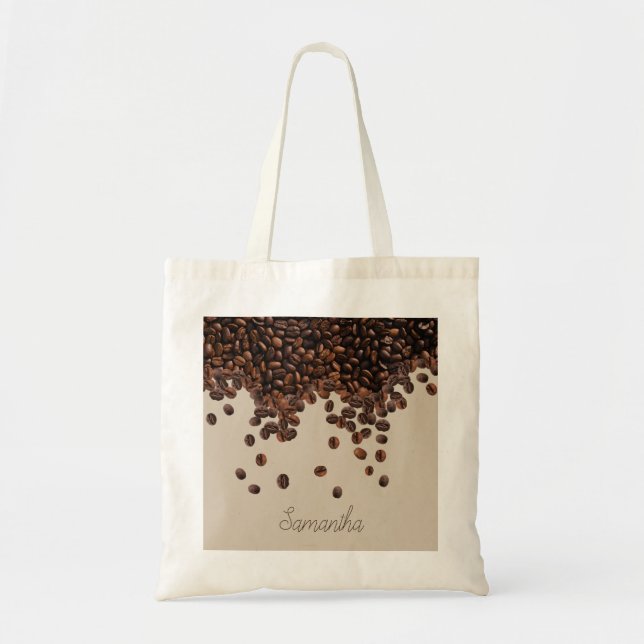 Personalized Text Coffee Beans Tote Bag (Front)