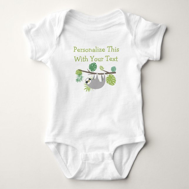 Personalized Text Fun Hanging Sloth Baby Bodysuit (Front)
