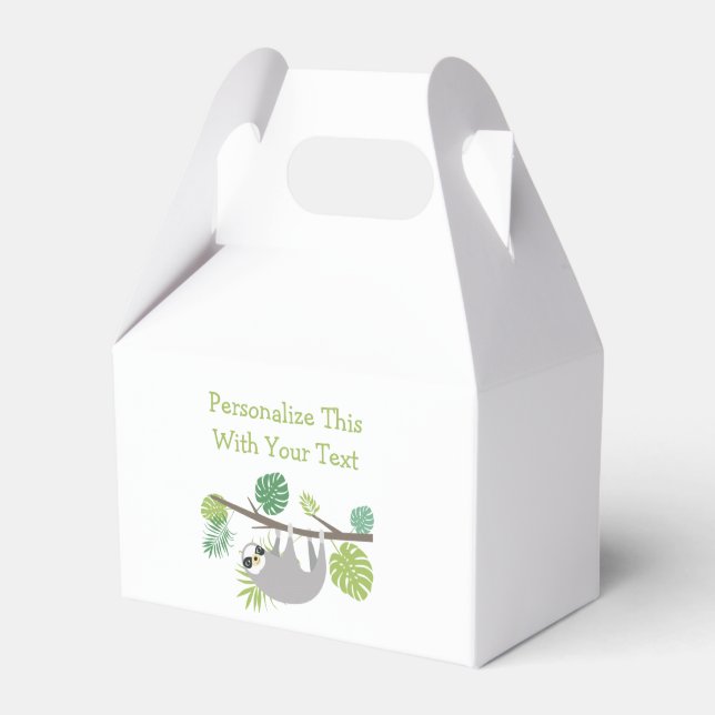 Personalized Text Fun Hanging Sloth Favor Box (Front Side)