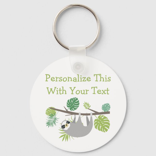 Personalized Text Fun Hanging Sloth Keychain (Front)