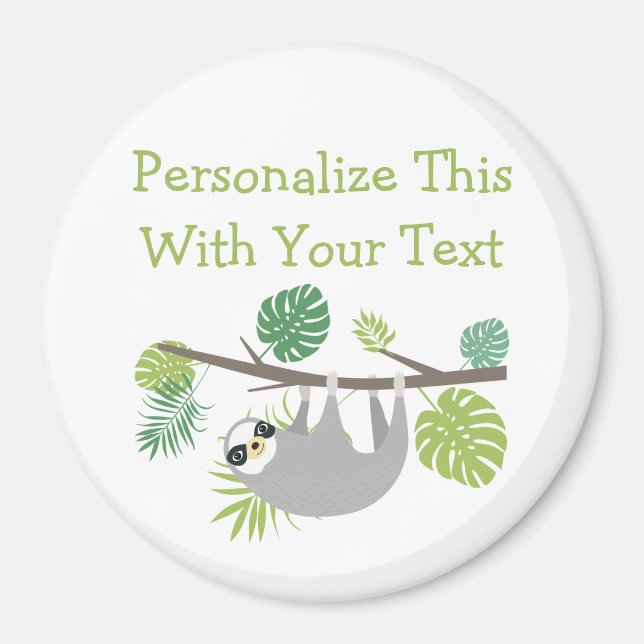 Personalized Text Fun Hanging Sloth Magnet (Front)
