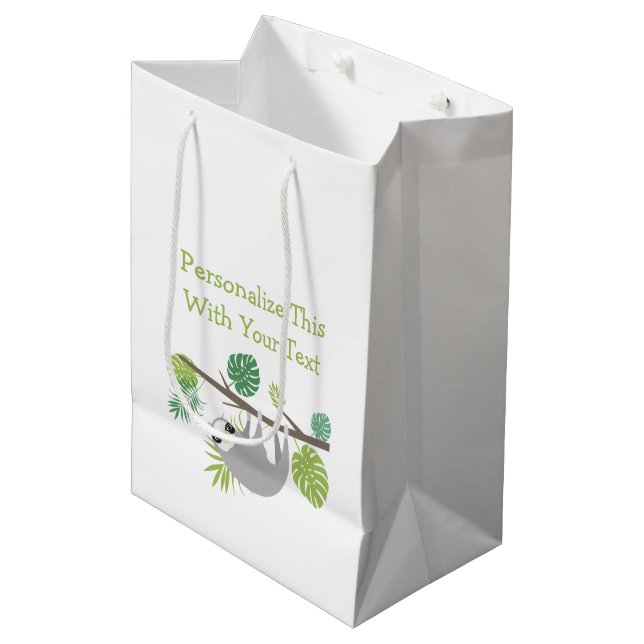 Personalized Text Fun Hanging Sloth Medium Gift Bag (Front Angled)