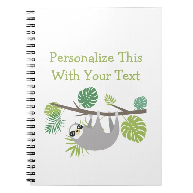 Personalized Text Fun Hanging Sloth Notebook (Front)