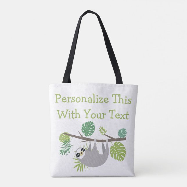 Personalized Text Fun Hanging Sloth Tote Bag (Back)