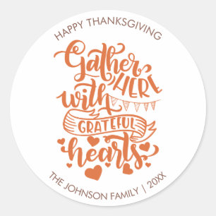 Personalized Text Grateful Heart Thanksgiving Classic Round Sticker