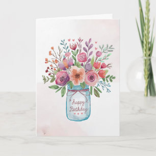 Personalized text Happy Birthday Floral Bouquet    Card
