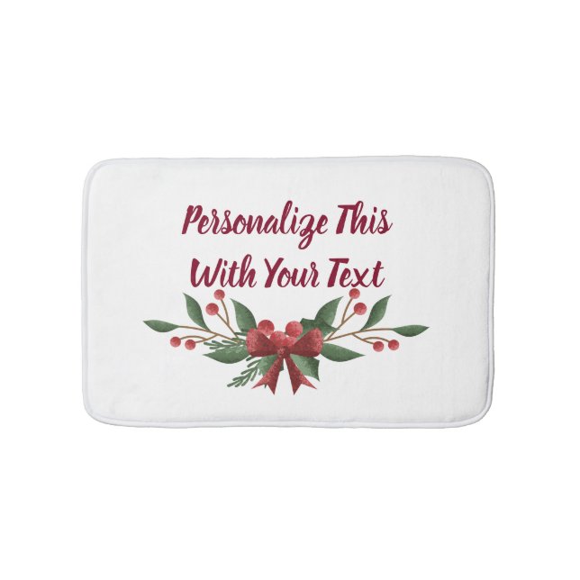 Personalized Text Holly and Berry Christmas Bath Mat (Front)