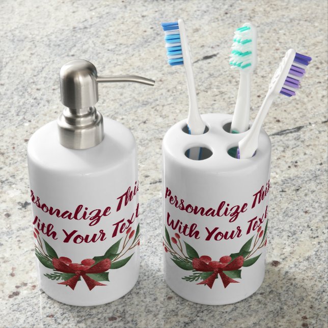 Personalized Text Holly and Berry Christmas Bathroom Set (Front)