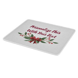 Personalized Text Holly and Berry Christmas Cutting Board