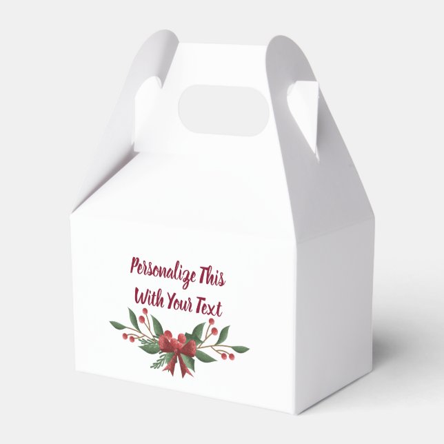 Personalized Text Holly and Berry Christmas Favor Box (Front Side)