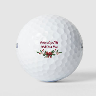 Personalized Text Holly and Berry Christmas Golf Balls