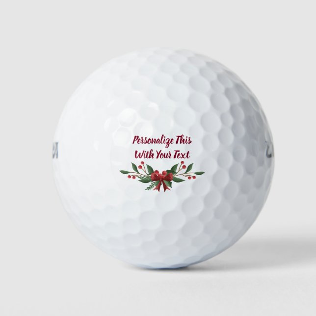 Personalized Text Holly and Berry Christmas Golf Balls (Front)