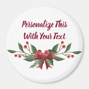 Personalized Text Holly and Berry Christmas Magnet